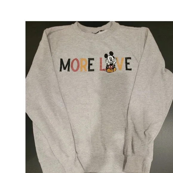 Disney Mickey Mouse More Love Gray Fleece Sweatshirt Kids Size XS 4/5 Pullover - Picture 1 of 5